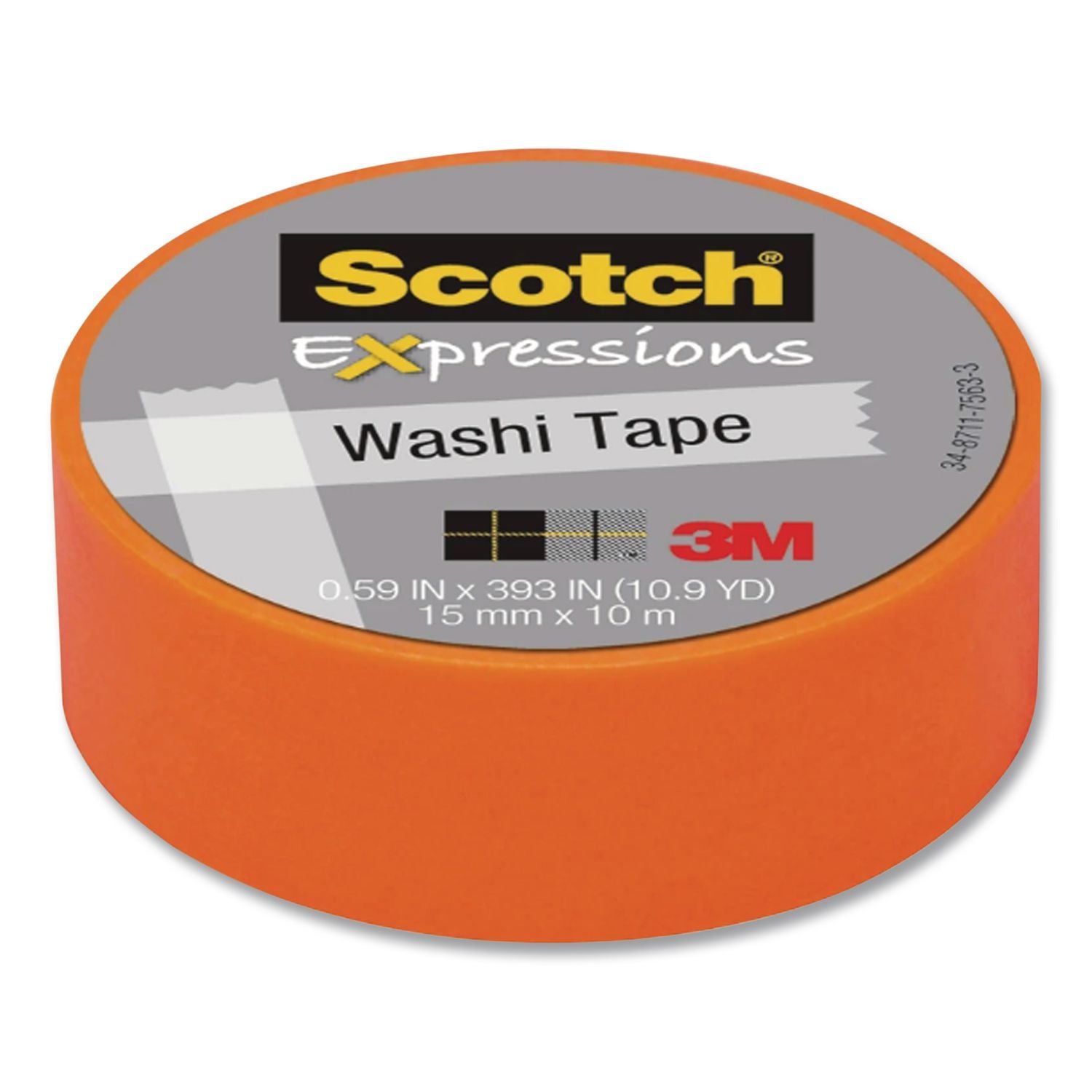 Expressions Washi Tape, 1.25" Core, 0.59" x 32.75 ft, Orange
