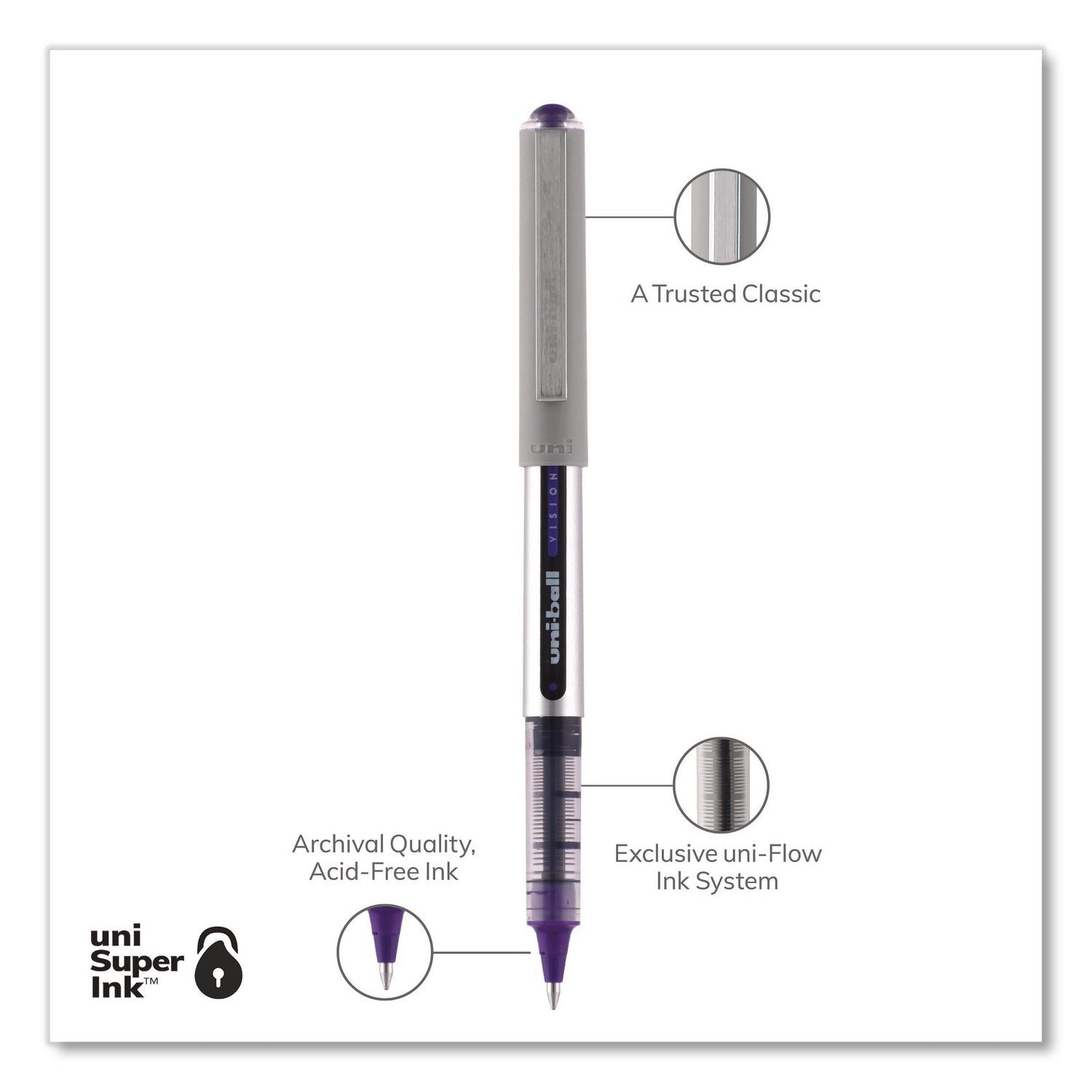 VISION Roller Ball Pen, Stick, Fine 0.7 mm, Assorted Ink and Barrel Colors, 5/Pack