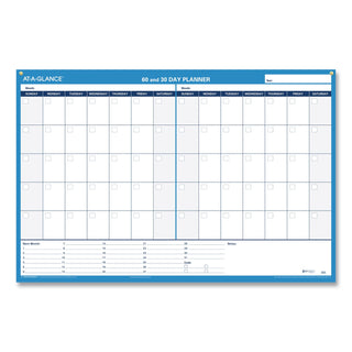 30/60-Day Undated Horizontal Erasable Wall Planner, 36 x 24, White/Blue Sheets, Undated