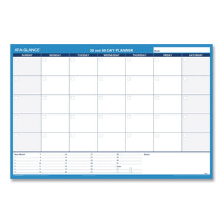 30/60-Day Undated Horizontal Erasable Wall Planner, 36 x 24, White/Blue Sheets, Undated