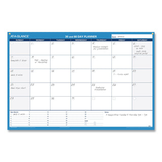 30/60-Day Undated Horizontal Erasable Wall Planner, 36 x 24, White/Blue Sheets, Undated