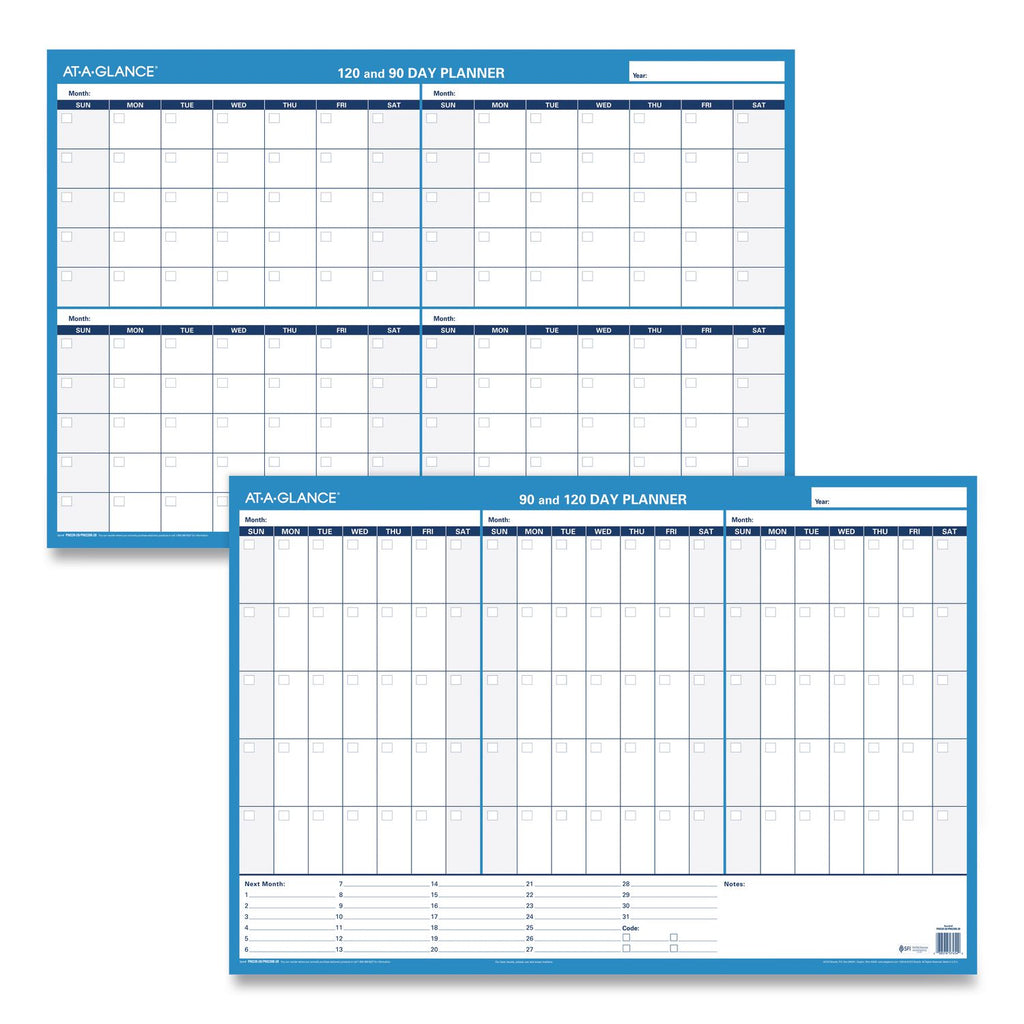 90/120-Day Undated Horizontal Erasable Wall Planner, 36 x 24, White/Blue Sheets, Undated