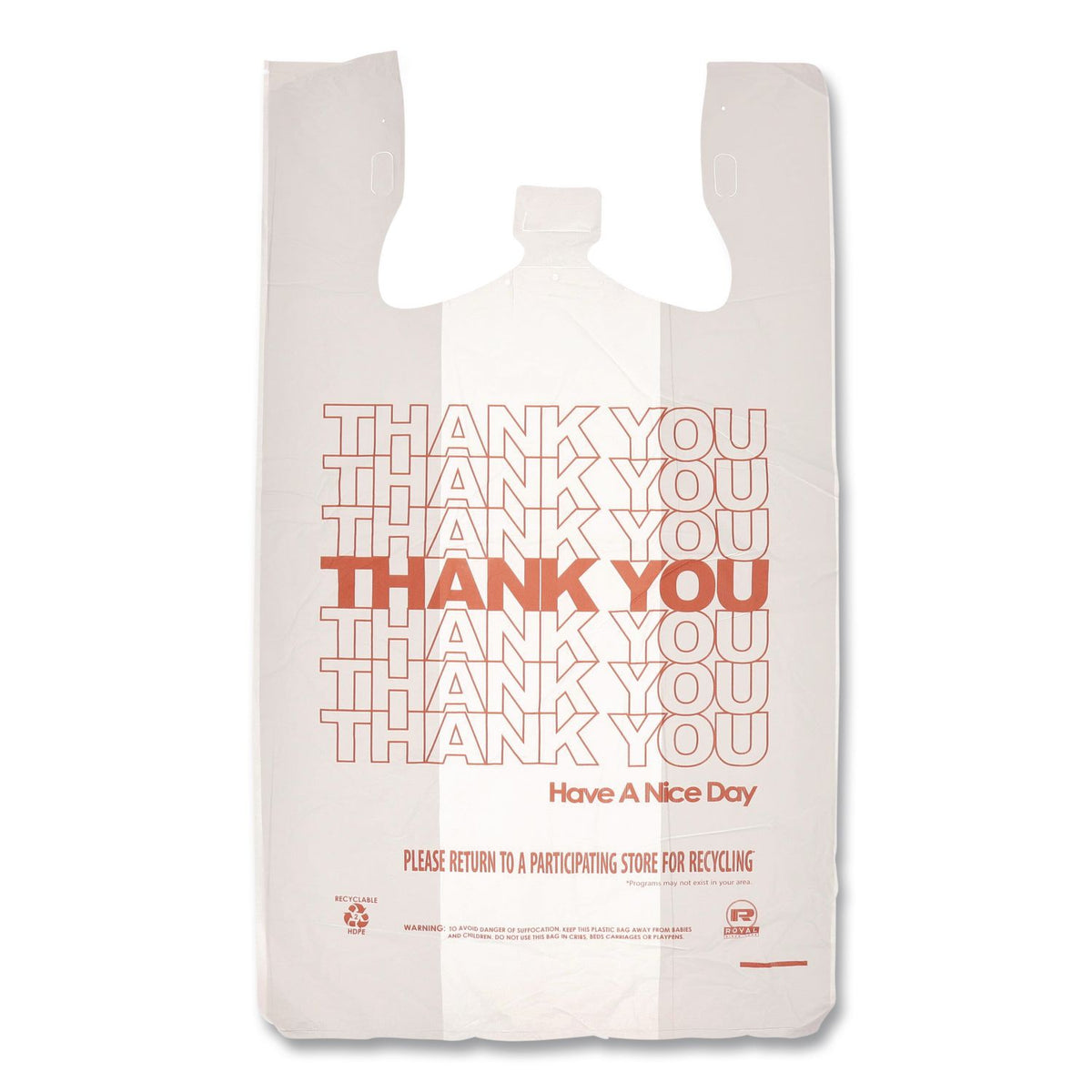 Thank You Bags, 11.5 x 6.5 x 21, White with Red Print, 1,000/Carton