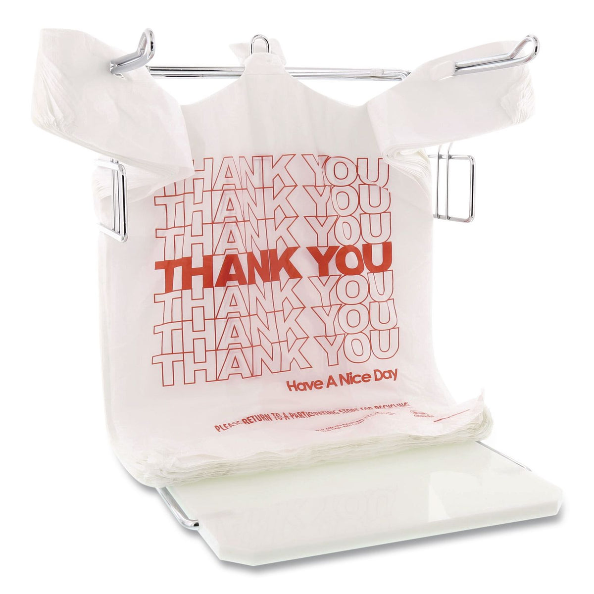 Thank You Bags, 11.5 x 6.5 x 21, White with Red Print, 1,000/Carton