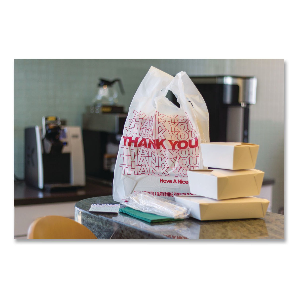 Thank You Bags, 11.5 x 6.5 x 21, White with Red Print, 1,000/Carton
