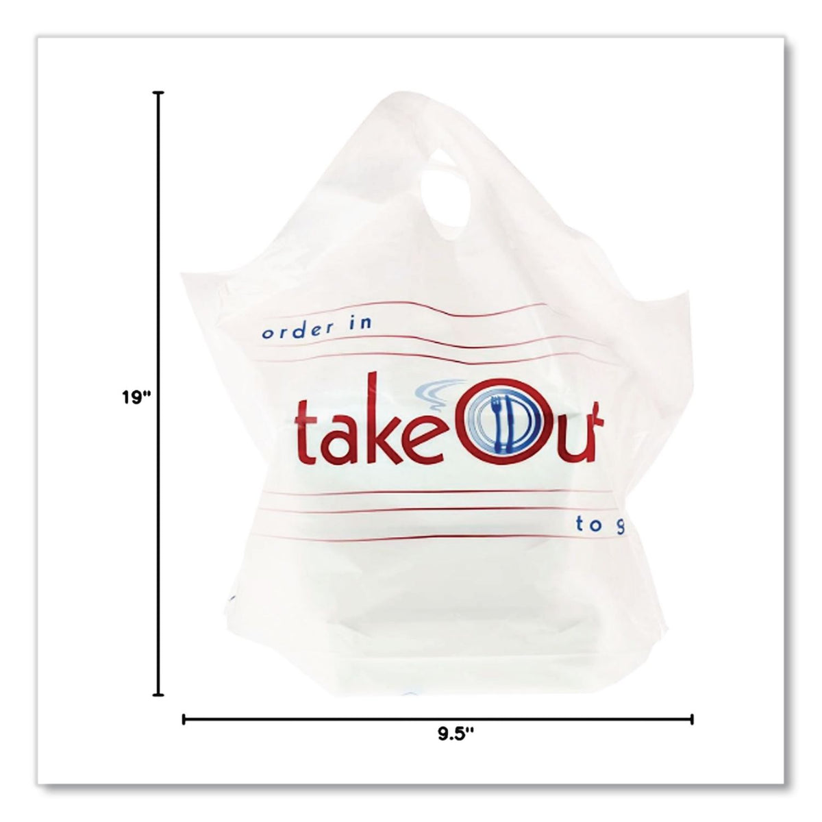 Wave Top To-Go Bags, 19 x 9.5 x 19, White with Red Print, 500/Carton