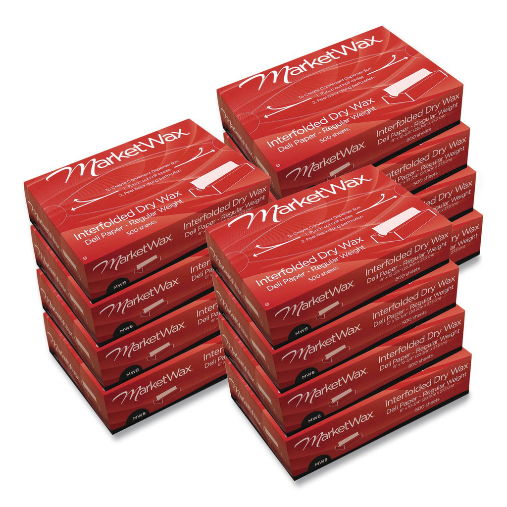 MarketWax Interfolded Dry Wax Deli Paper, 8 x 10.75, White, 500/Box, 12 Boxes/Carton