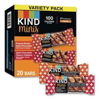 KIND Minis Snack Bar Variety Pack - Trans Fat Free, No Artificial Sweeteners, Gluten-free, Low Sodium, Low Glycemic - Peanut Butter Dark Chocolate, Dark Chocolate Cherry Cashew - 0.71 oz - 20 / Box