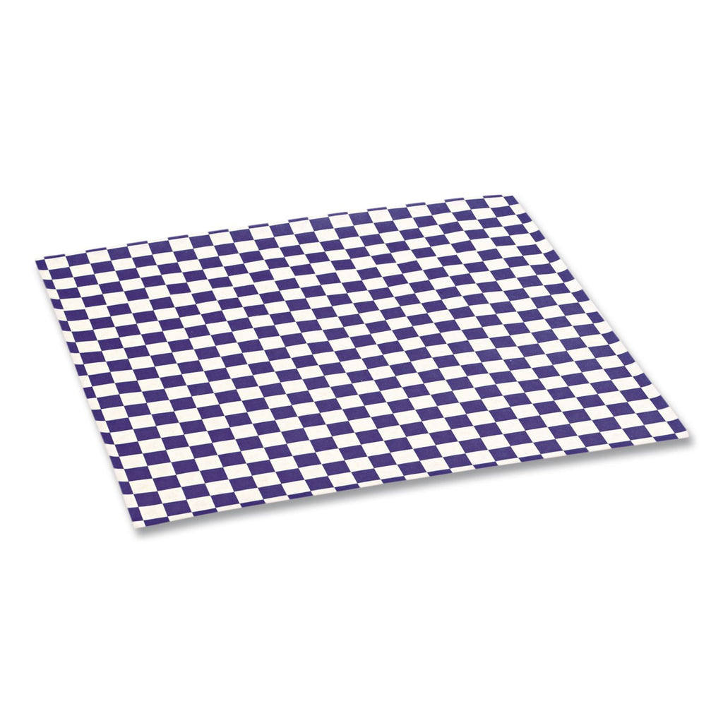 Grease-Resistant Paper Wraps and Liners, 12 x 12, Blue Check, 1,000/Box, 5 Boxes/Carton