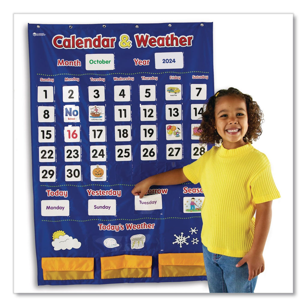 Learning Resources Calendar/Weather Pocket Chart - Theme/Subject: Learning - Skill Learning: Weather, Holiday, Day, Month, Celebration, Season, Week, Calendar - 3-6 Year - 1 Each