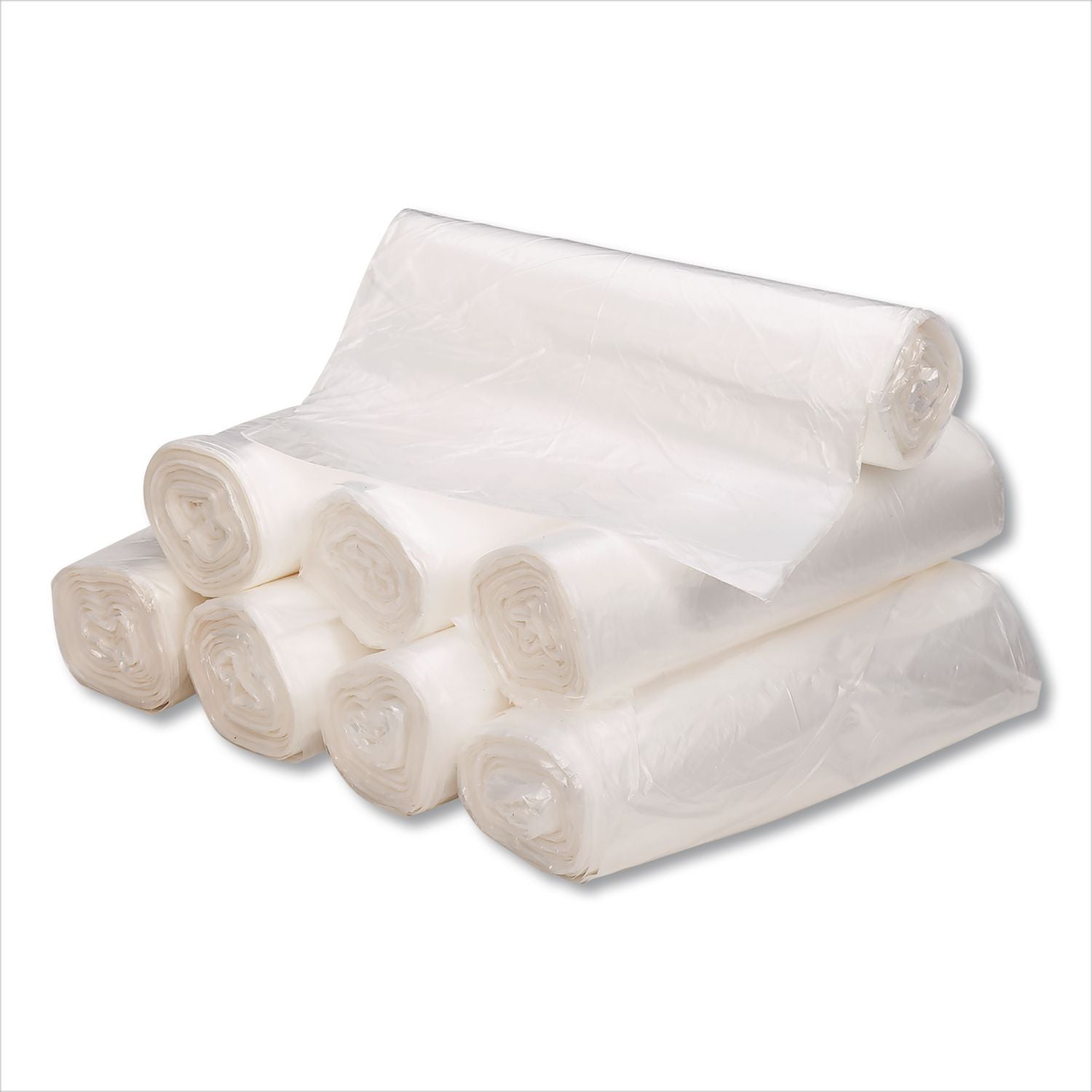 Linear Low-Density Can Liners, 33 gal, 0.63 mil, 33" x 39", Clear, 25 Bags/Roll, 10 Rolls/Carton