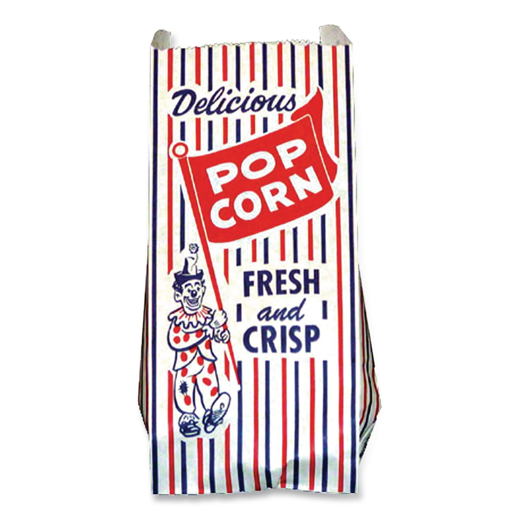 Pinch-Bottom Paper Popcorn Bag, 4 x 1.5 x 8, Blue/Red/White, Paper, 1,000/Carton