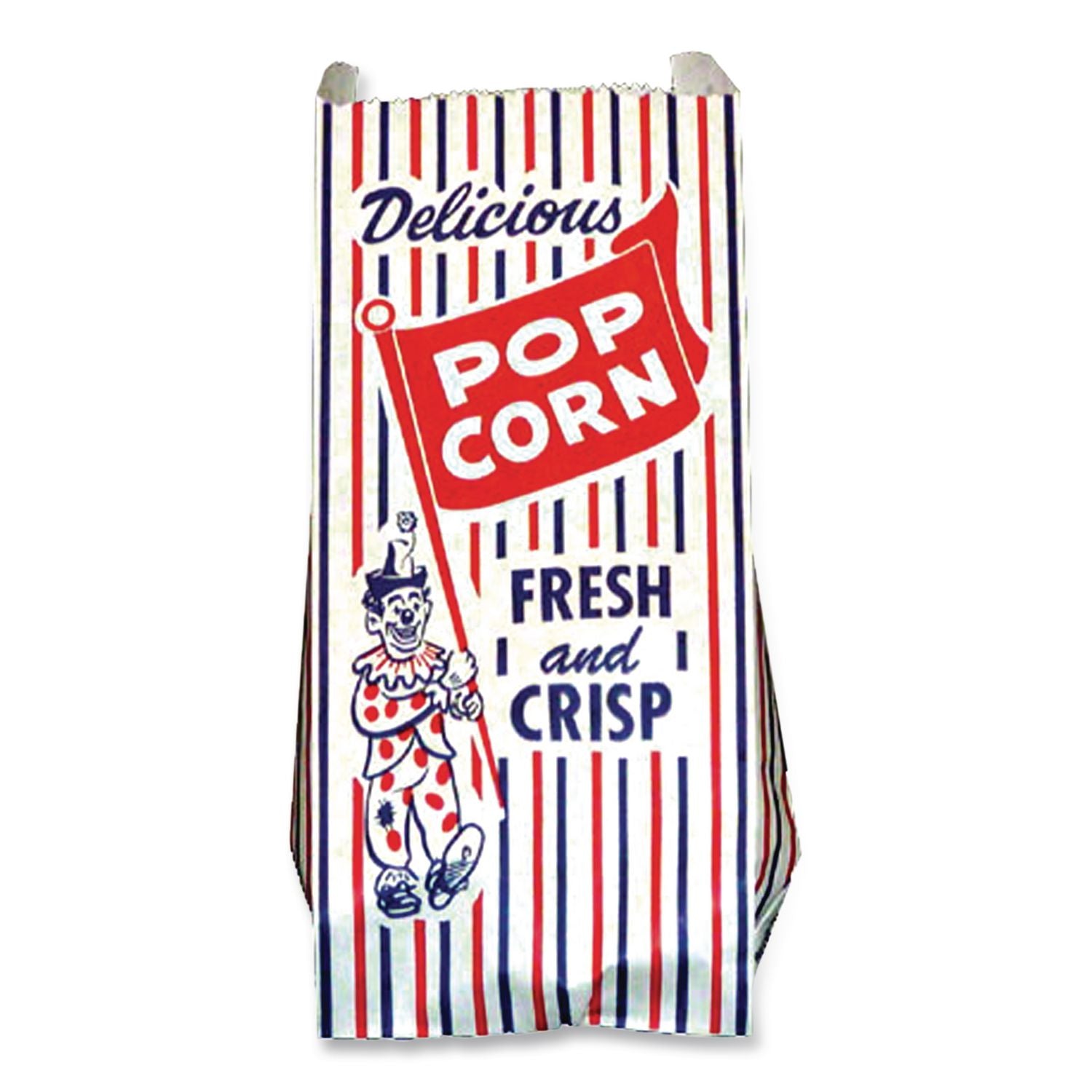 Pinch-Bottom Paper Popcorn Bag, 4 x 1.5 x 8, Blue/Red/White, Paper, 1,000/Carton