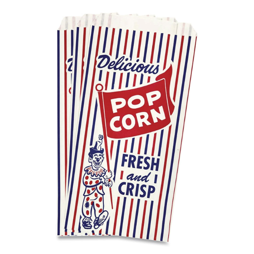 Pinch-Bottom Paper Popcorn Bag, 4 x 1.5 x 8, Blue/Red/White, Paper, 1,000/Carton