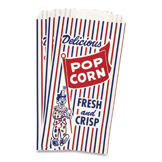 Pinch-Bottom Paper Popcorn Bag, 4 x 1.5 x 8, Blue/Red/White, Paper, 1,000/Carton