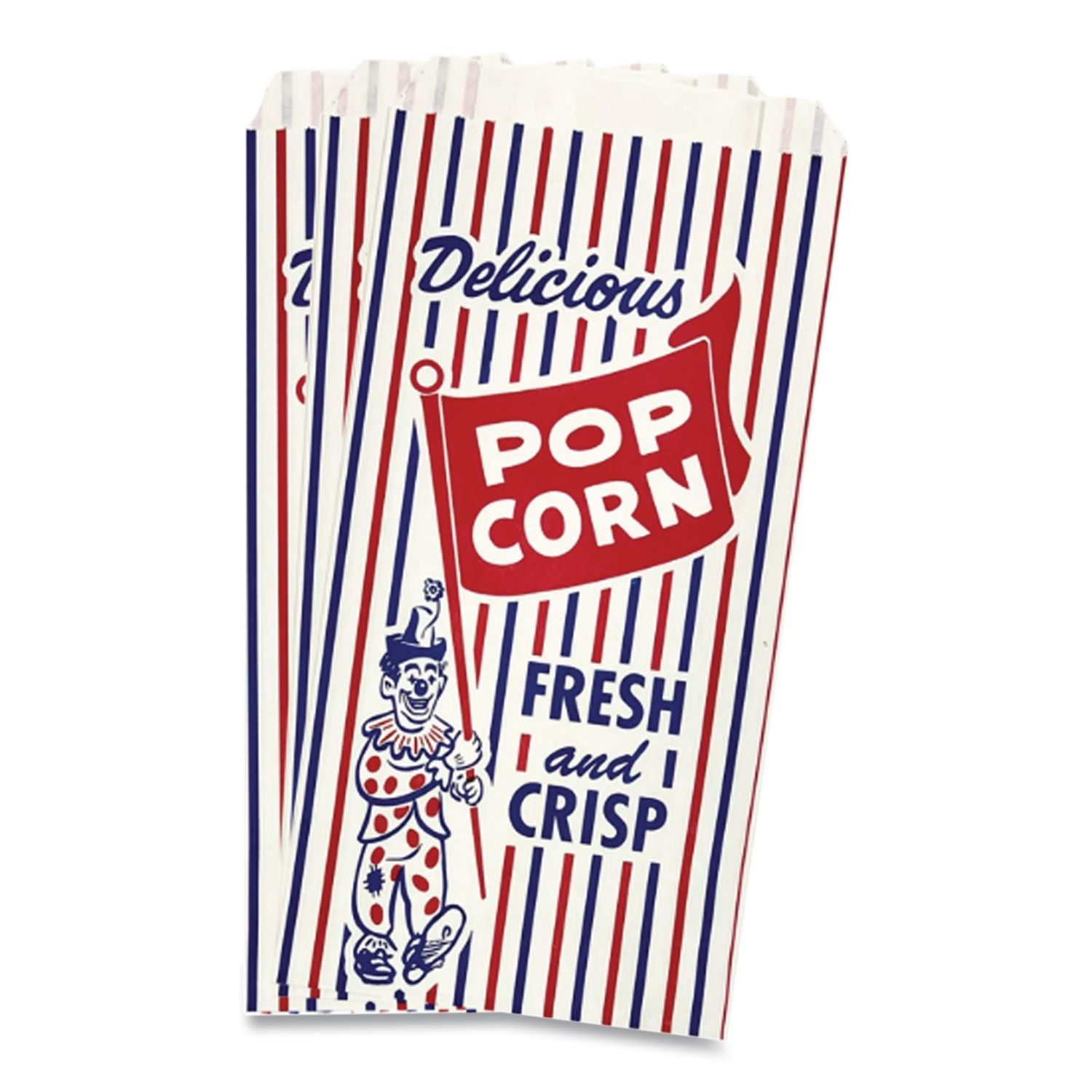 Pinch-Bottom Paper Popcorn Bag, 4 x 1.5 x 8, Blue/Red/White, Paper, 1,000/Carton