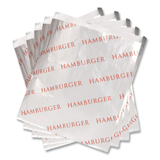 Foil Single-Serve Bags, 6" x 6.5", Silver, Hamburger Design, 1,000/Carton
