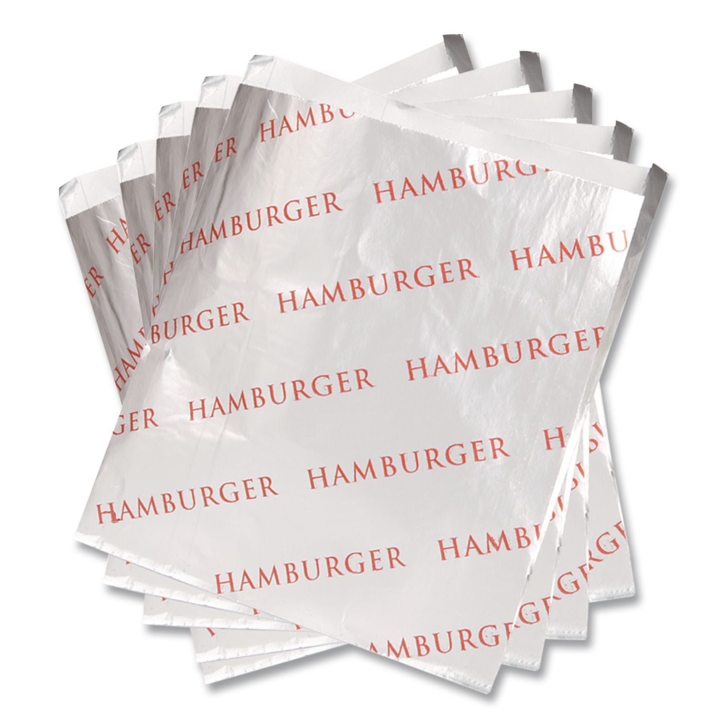 Foil Single-Serve Bags, 6" x 6.5", Silver, Hamburger Design, 1,000/Carton