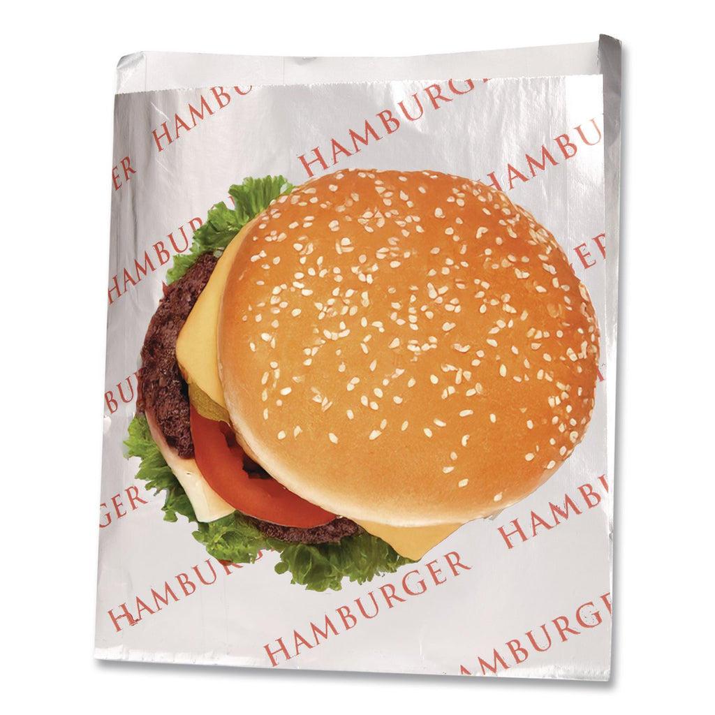 Foil Single-Serve Bags, 6" x 6.5", Silver, Hamburger Design, 1,000/Carton