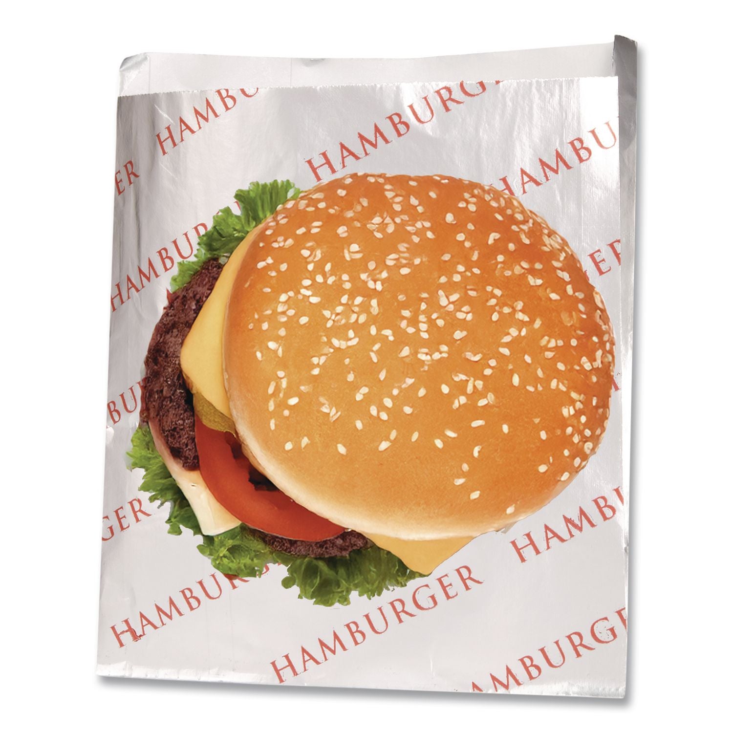 Foil Single-Serve Bags, 6" x 6.5", Silver, Hamburger Design, 1,000/Carton