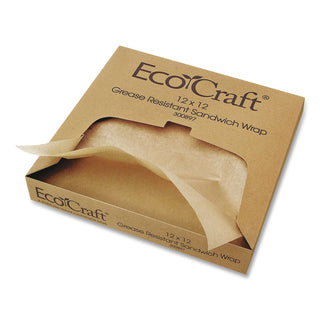 EcoCraft Grease-Resistant Paper Wraps and Liners, Natural, 14 x 14, 1,000/Box, 4 Boxes/Carton