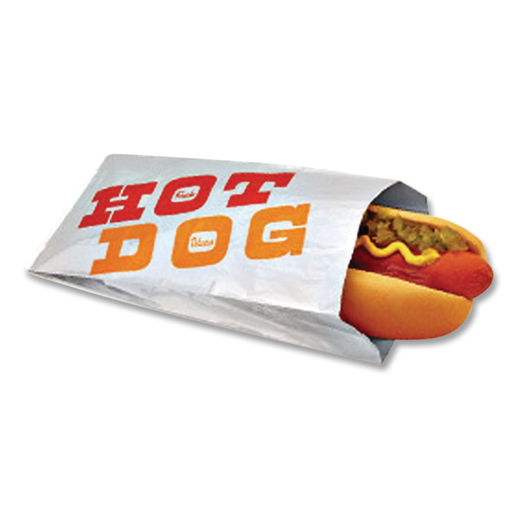 Foil Single-Serve Bags, 3.5" x 8.5", Silver/"Hot Dog" Design, 1,000/Carton