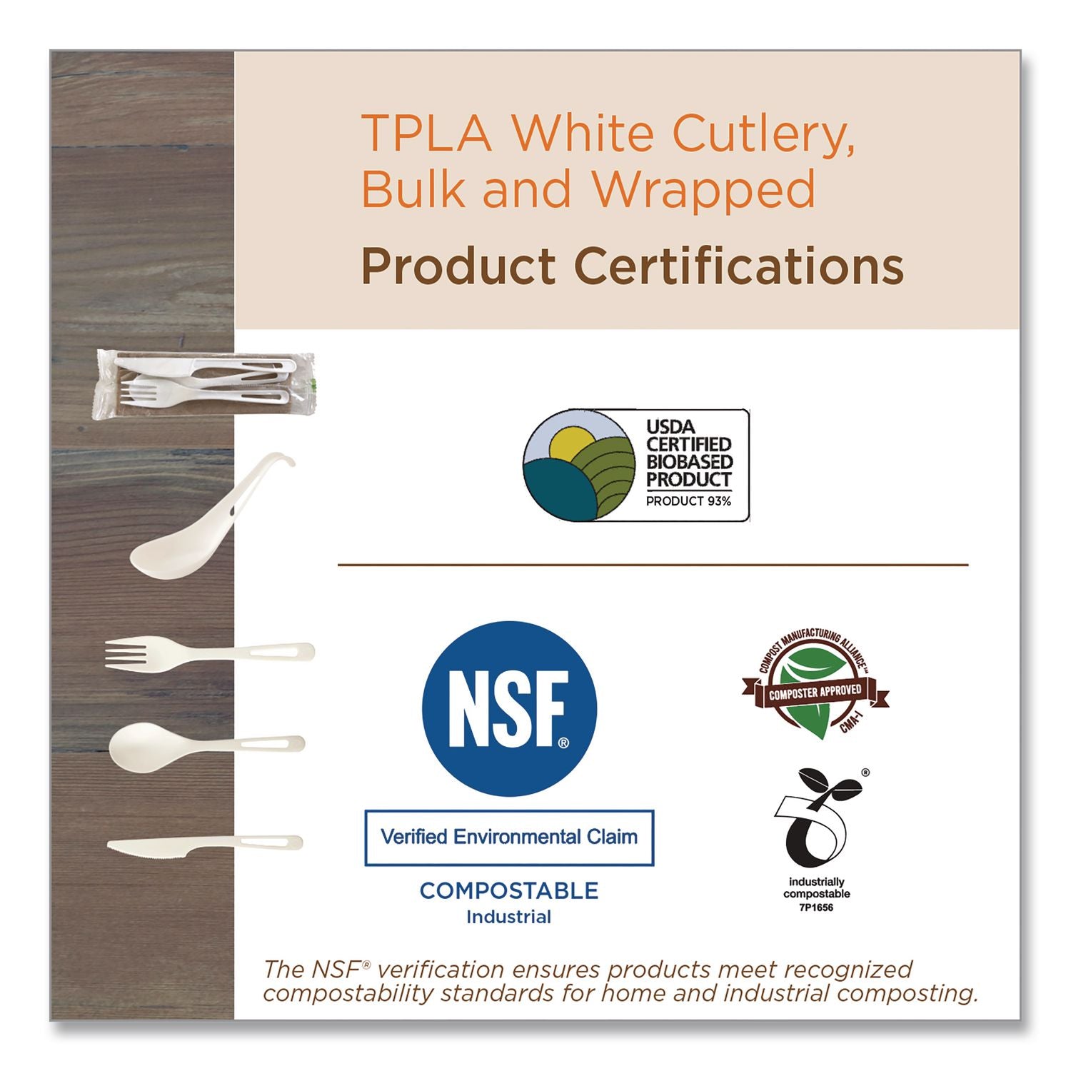 TPLA Compostable Cutlery, Spoon, 6", White, 1,000/Carton