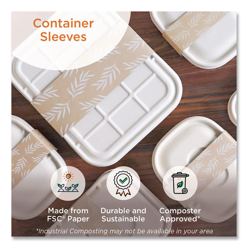 Fiber Container Sleeves, World Centric Leaf Design, 7.5" x 10" x 3.25", Natural, Paper, 800/Carton