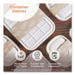 Fiber Container Sleeves, World Centric Leaf Design, 7.5" x 10" x 3.25", Natural, Paper, 800/Carton