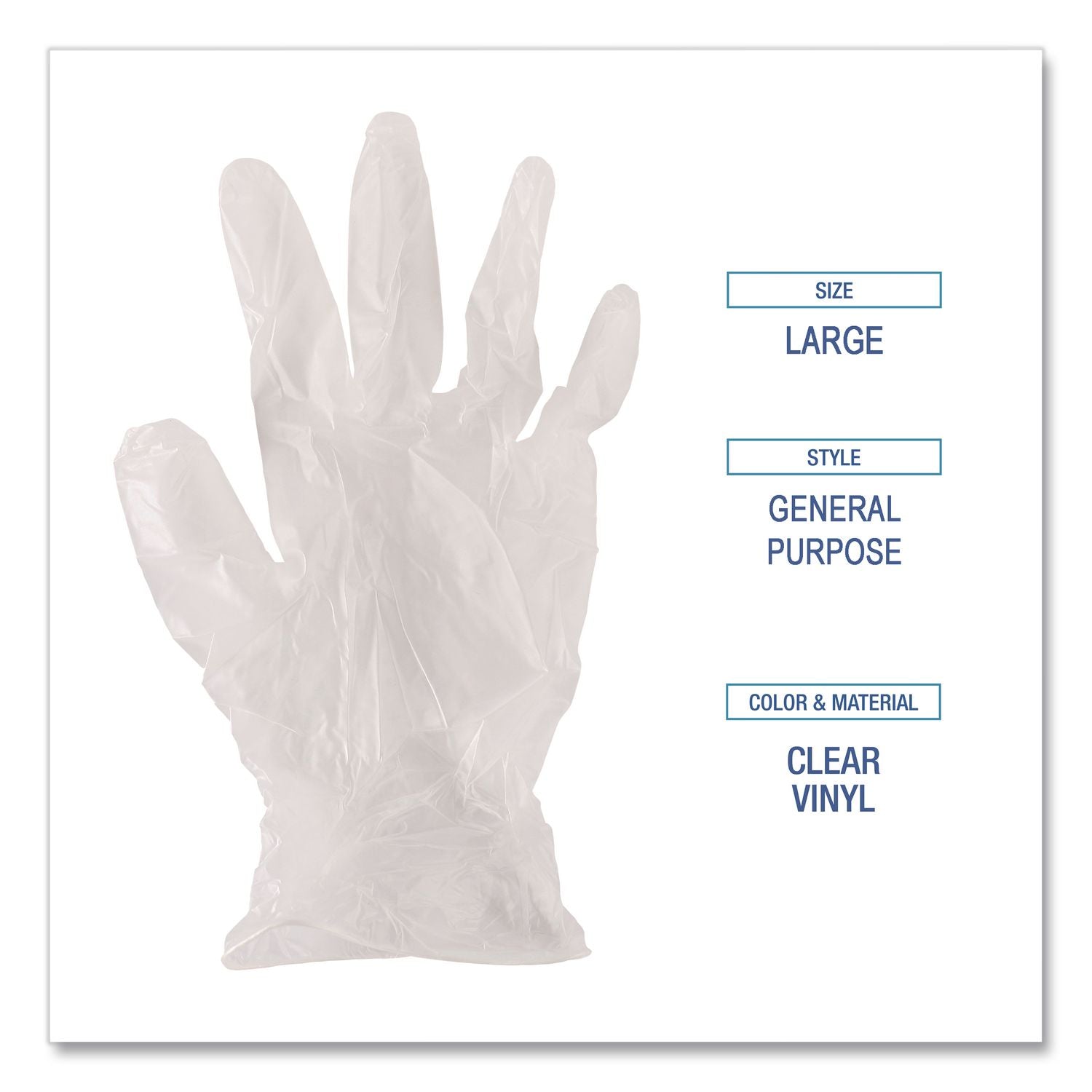General Purpose Vinyl Gloves, Powder/Latex-Free, 2.6 mil, X-Large, Clear,100/Box