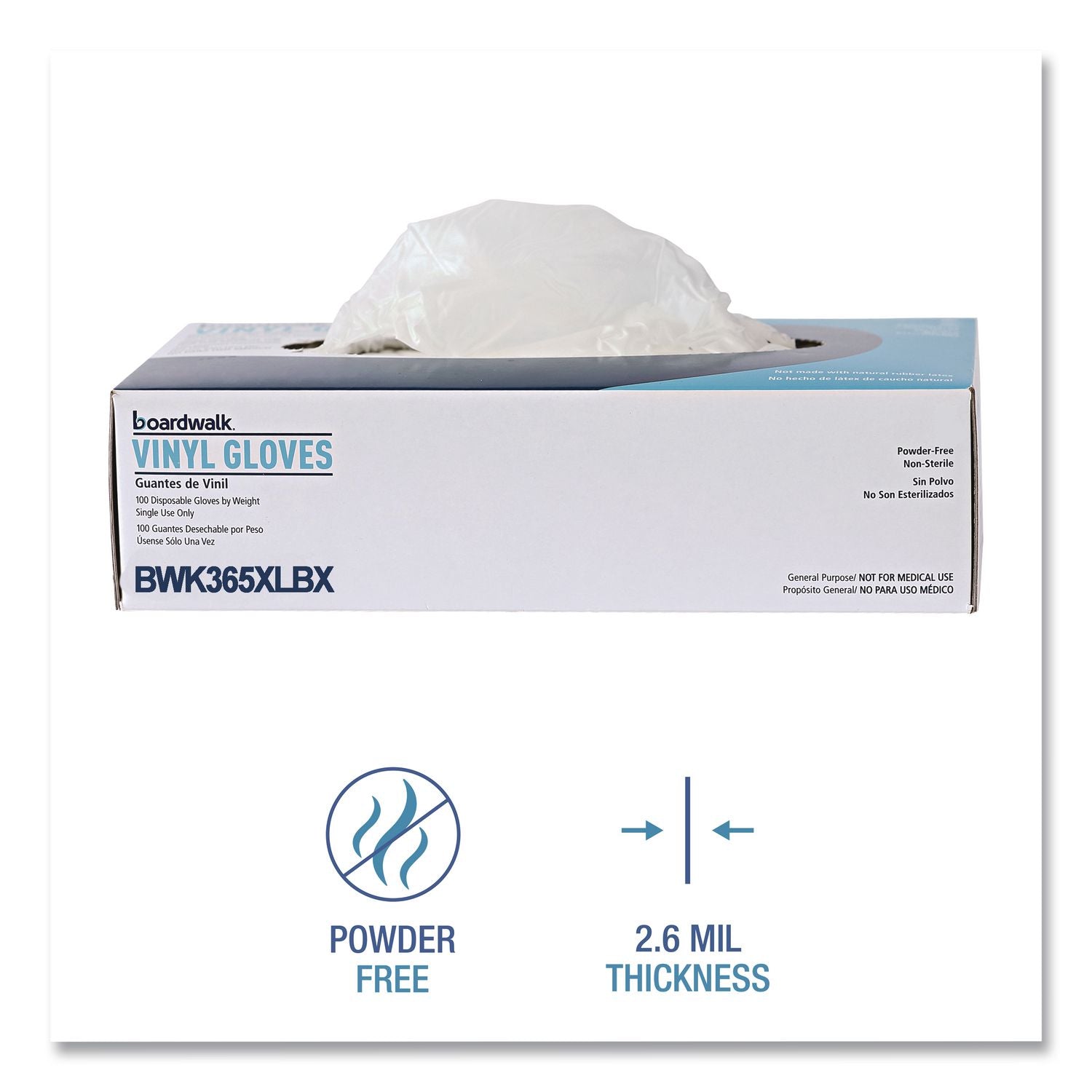 General Purpose Vinyl Gloves, Powder/Latex-Free, 2.6 mil, X-Large, Clear,100/Box