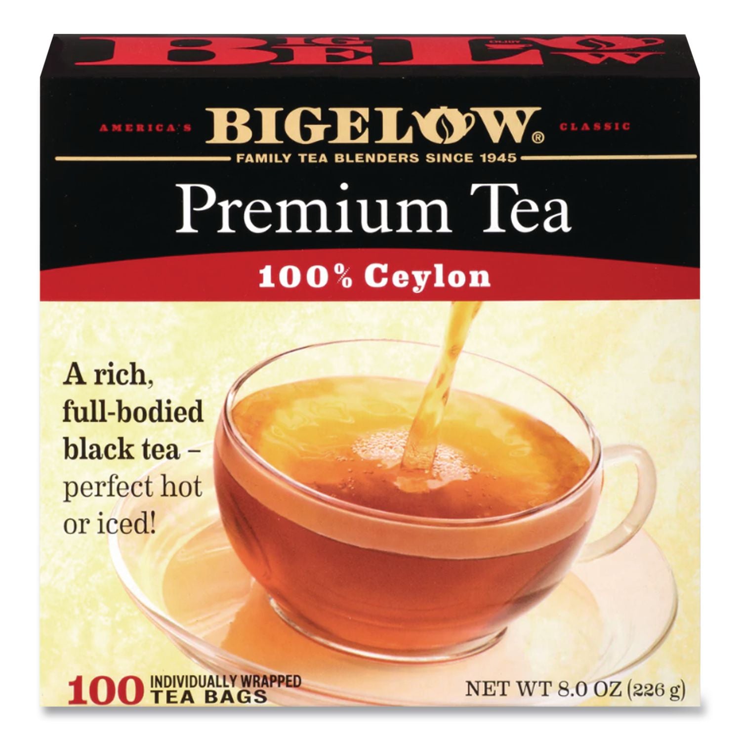 Single Flavor Tea, Premium Ceylon, 100 Bags/Box