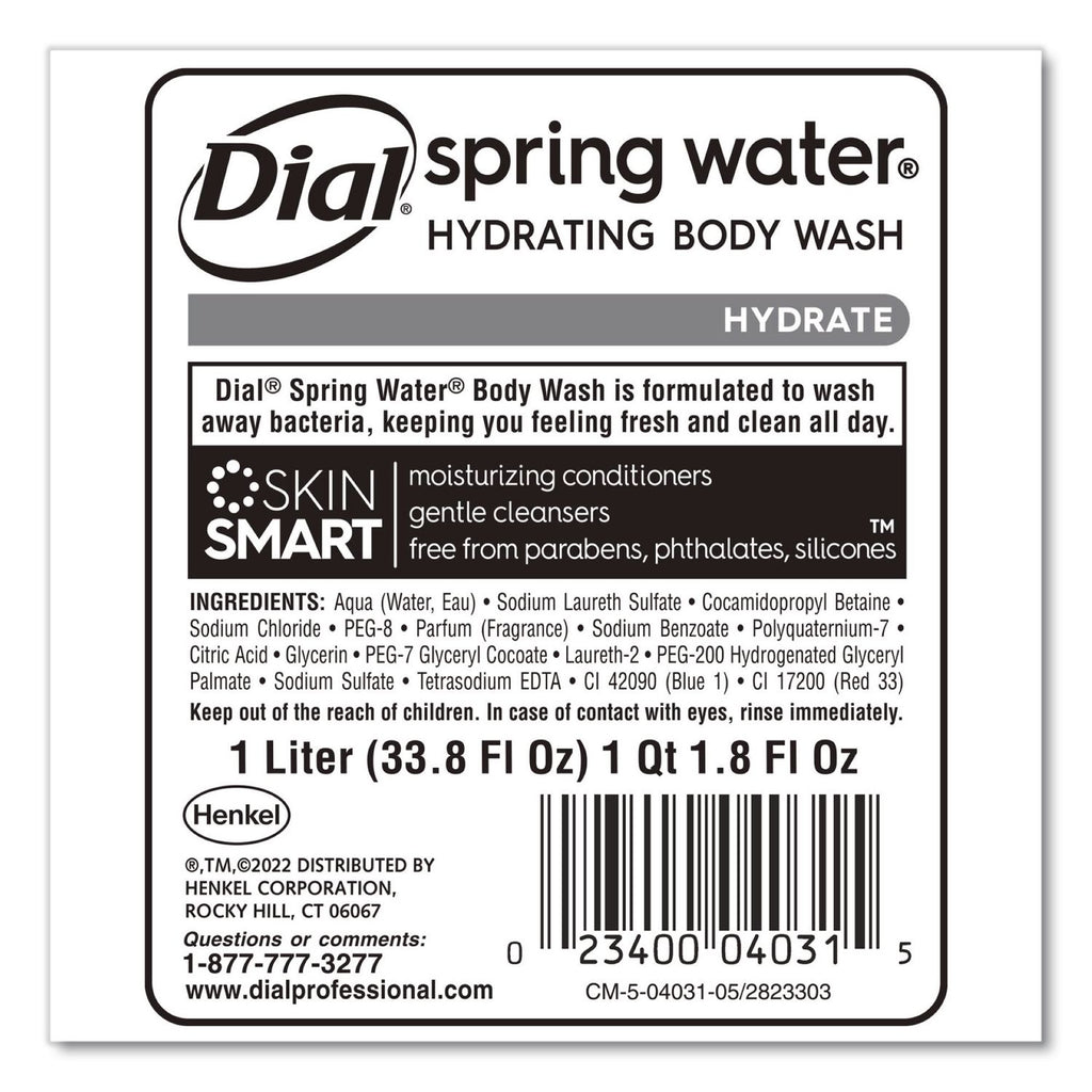 Body Wash Refill for 1 L Liquid Dispenser, Spring Water, 1 L, 8/Carton