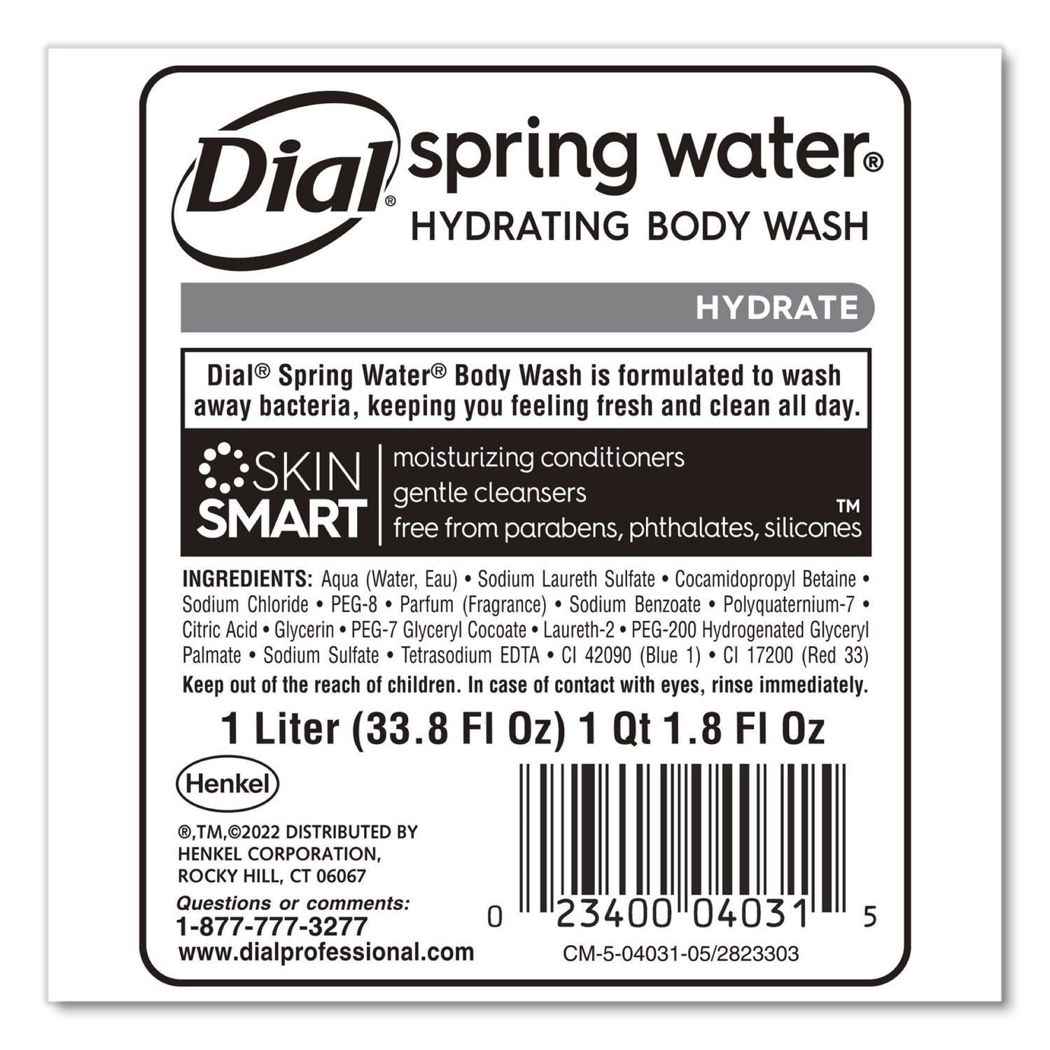 Body Wash Refill for 1 L Liquid Dispenser, Spring Water, 1 L, 8/Carton