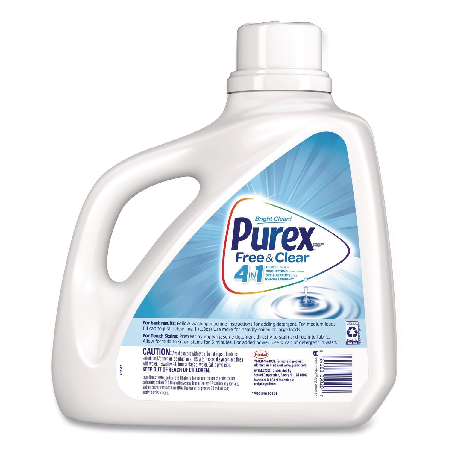 Free and Clear Liquid Laundry Detergent, Unscented, 150 oz Bottle, 4/Carton