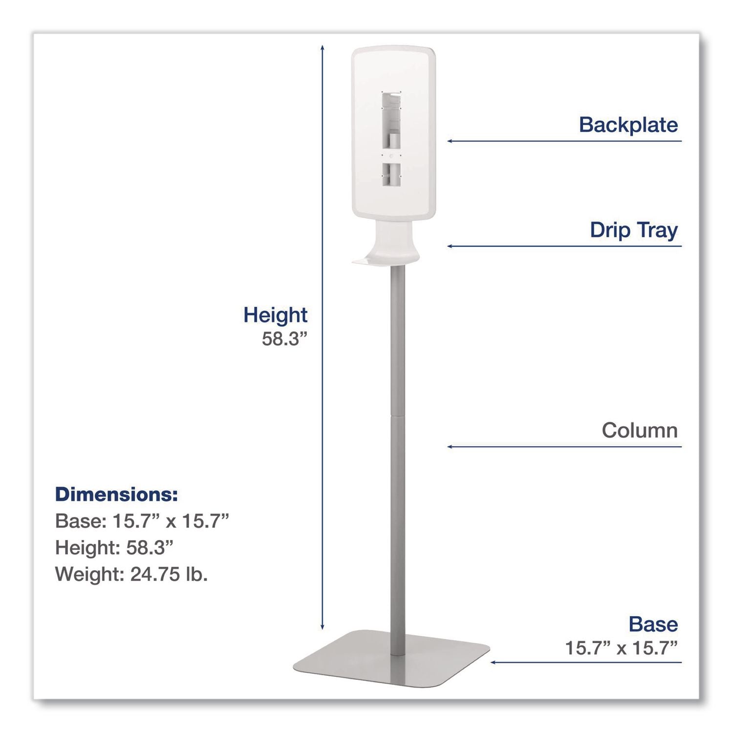 FIT Touch Free Dispenser Floor Stand, 15.7 x 15.7 x 58.3, White
