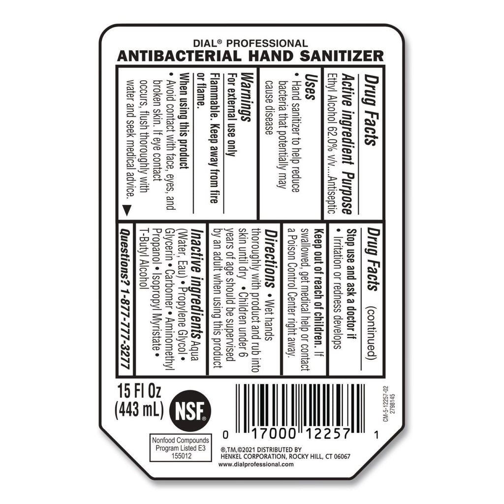 Antibacterial Gel Hand Sanitizer Refill for Versa Dispenser, Fragrance-Free, 15 oz, 6/Carton