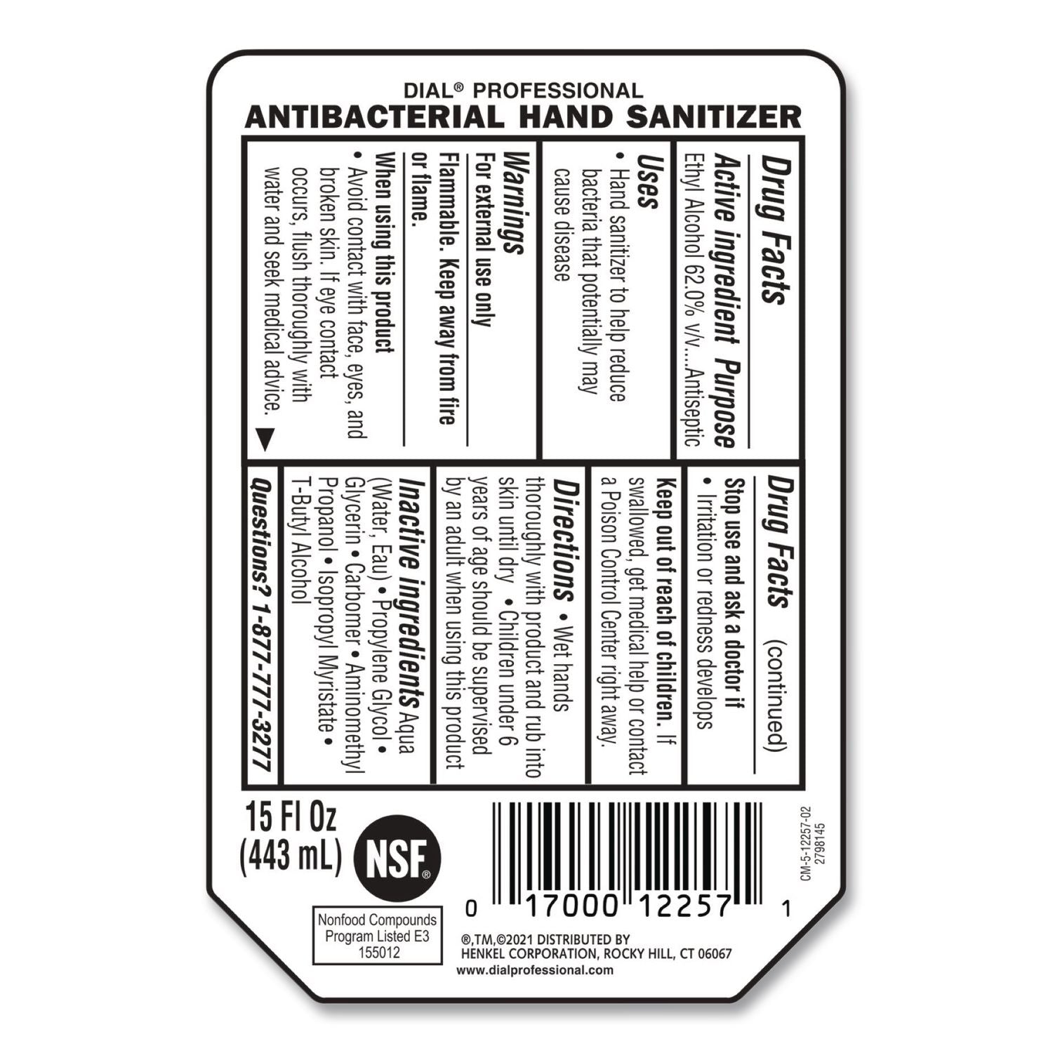 Antibacterial Gel Hand Sanitizer Refill for Versa Dispenser, Fragrance-Free, 15 oz, 6/Carton