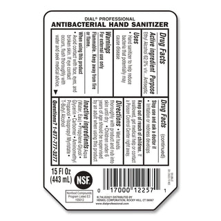 Antibacterial Gel Hand Sanitizer Refill for Versa Dispenser, Fragrance-Free, 15 oz, 6/Carton