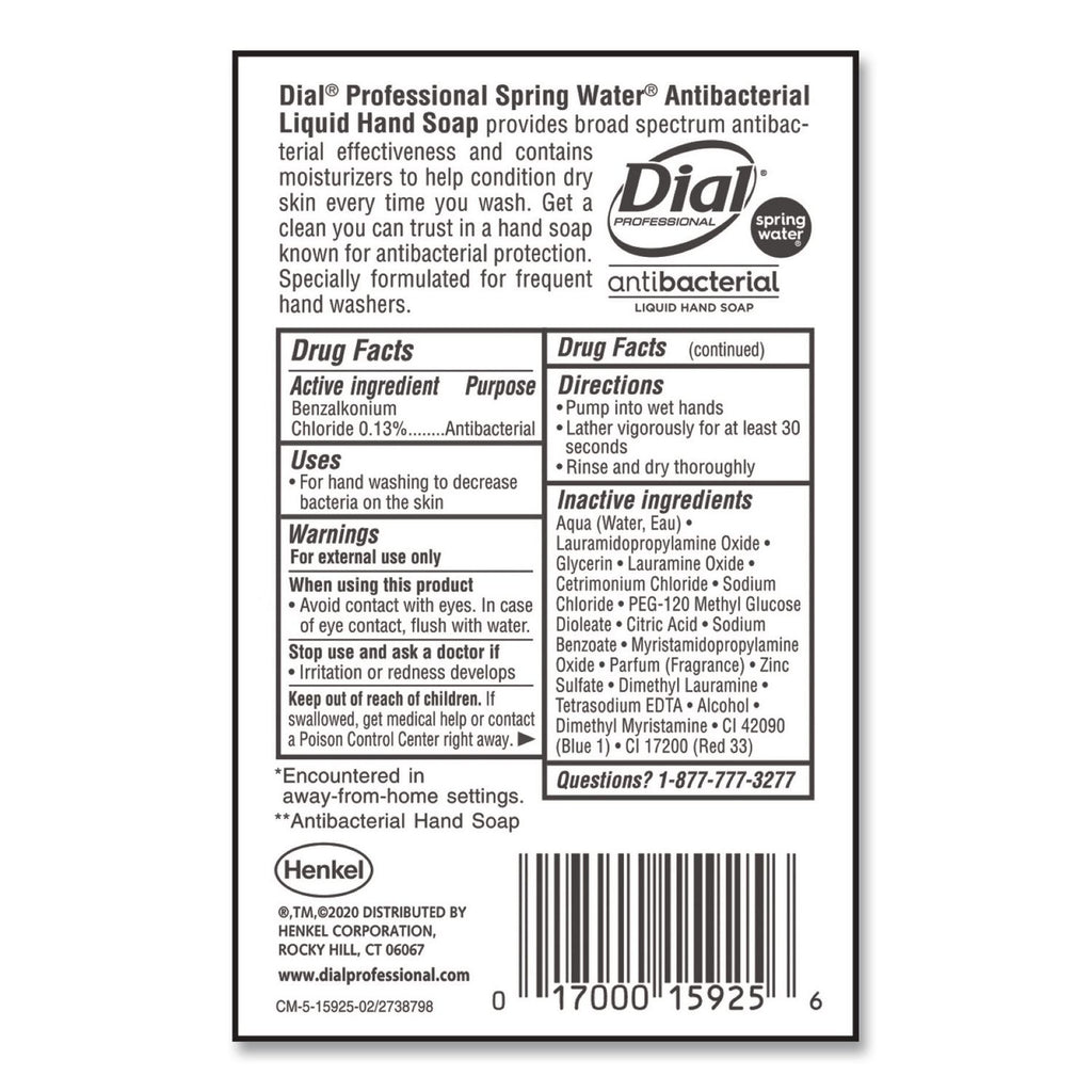 Antibacterial Liquid Hand Soap, Spring Water, 1 gal, 4/Carton