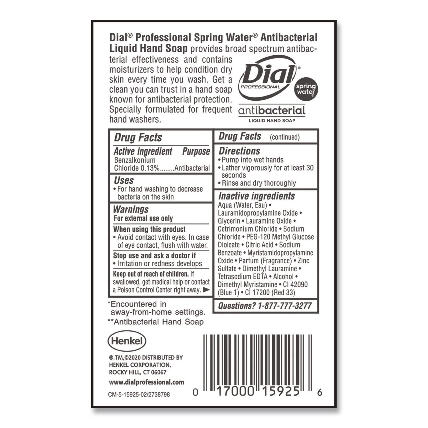 Antibacterial Liquid Hand Soap, Spring Water, 1 gal, 4/Carton