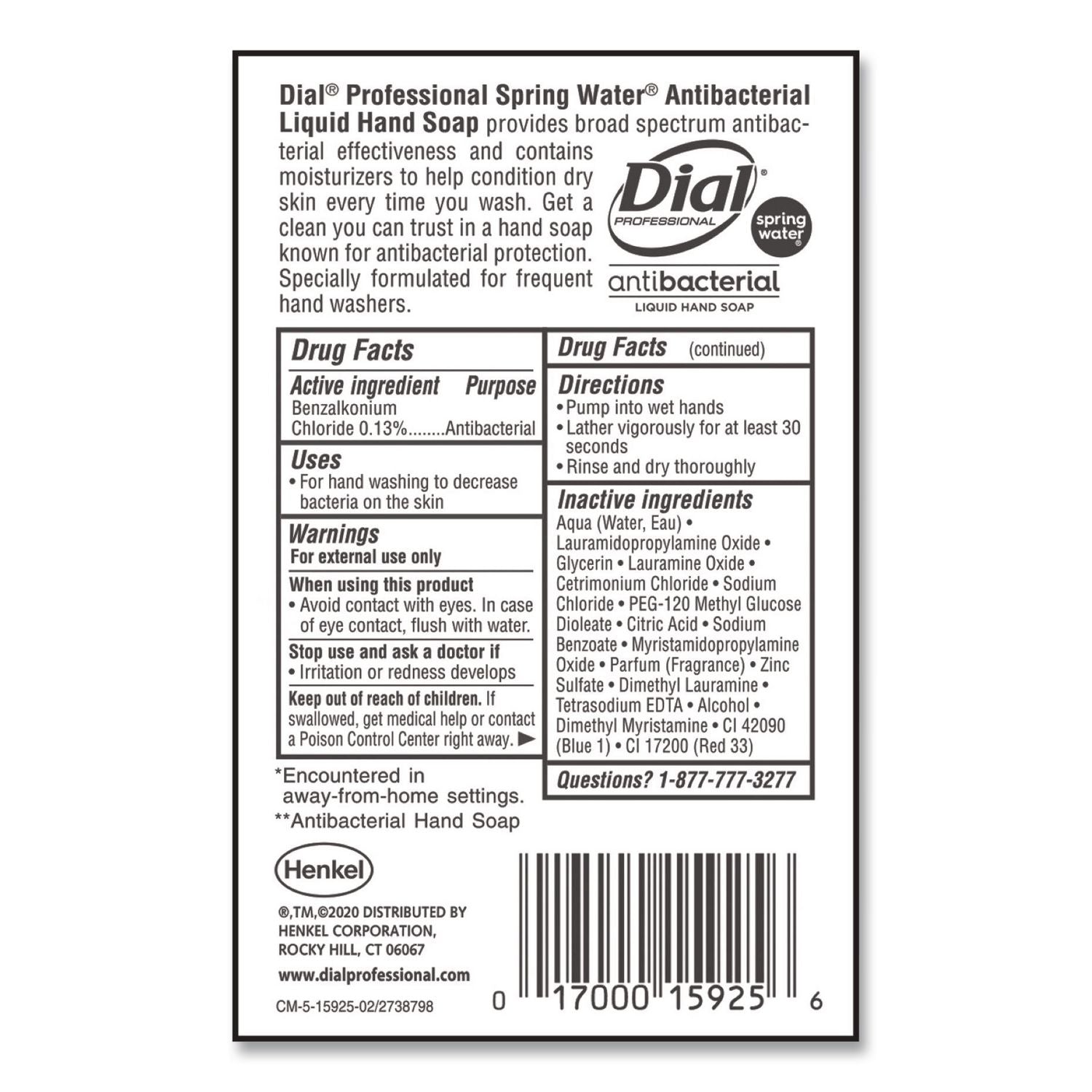 Antibacterial Liquid Hand Soap, Spring Water, 1 gal