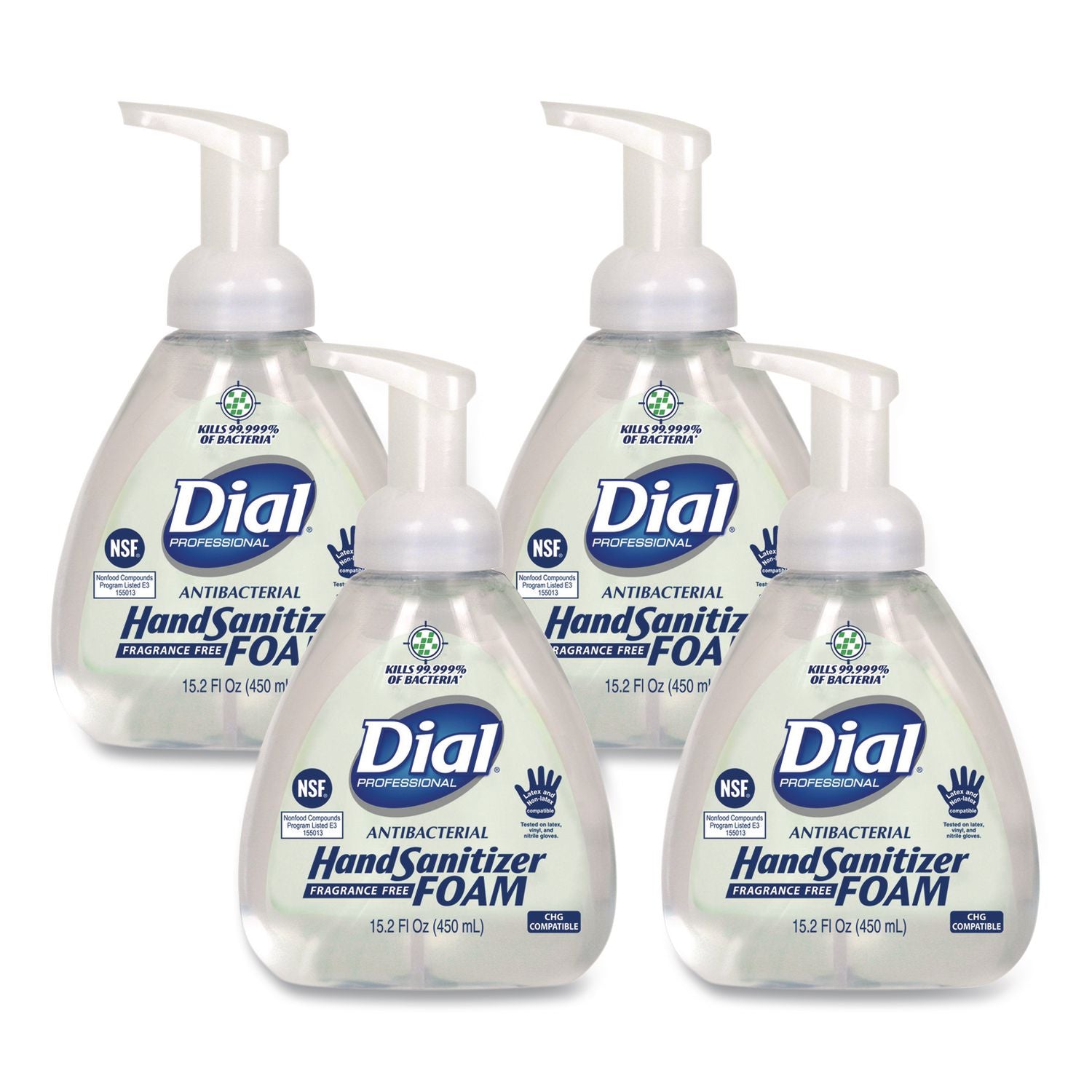 Antibacterial Foam Hand Sanitizer, 15.2 oz Pump Bottle, Fragrance-Free, 4/Carton