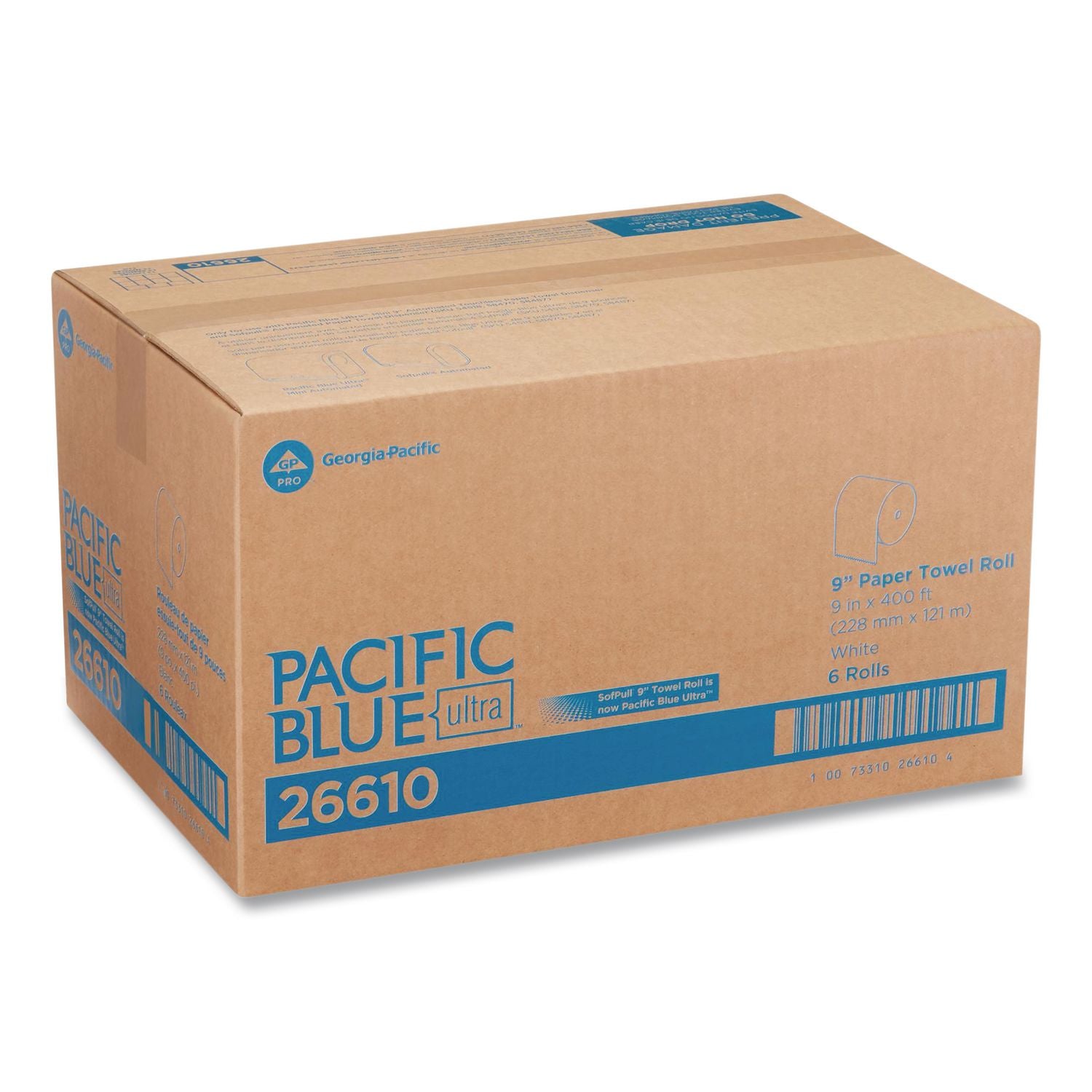 Hardwound Paper Towel Roll, Nonperforated, 1-Ply, 9" x 400 ft, White, 6 Rolls/Carton