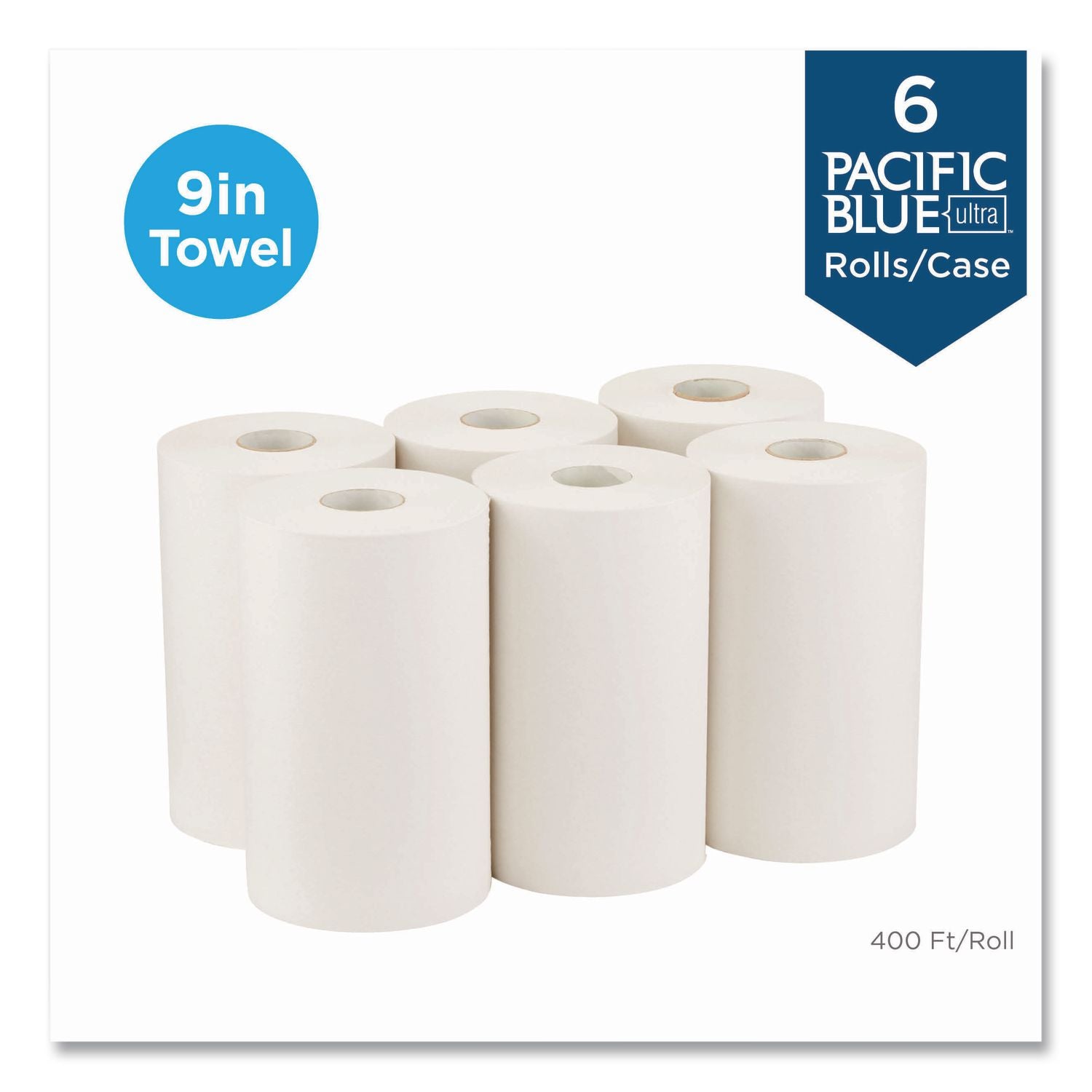 Hardwound Paper Towel Roll, Nonperforated, 1-Ply, 9" x 400 ft, White, 6 Rolls/Carton
