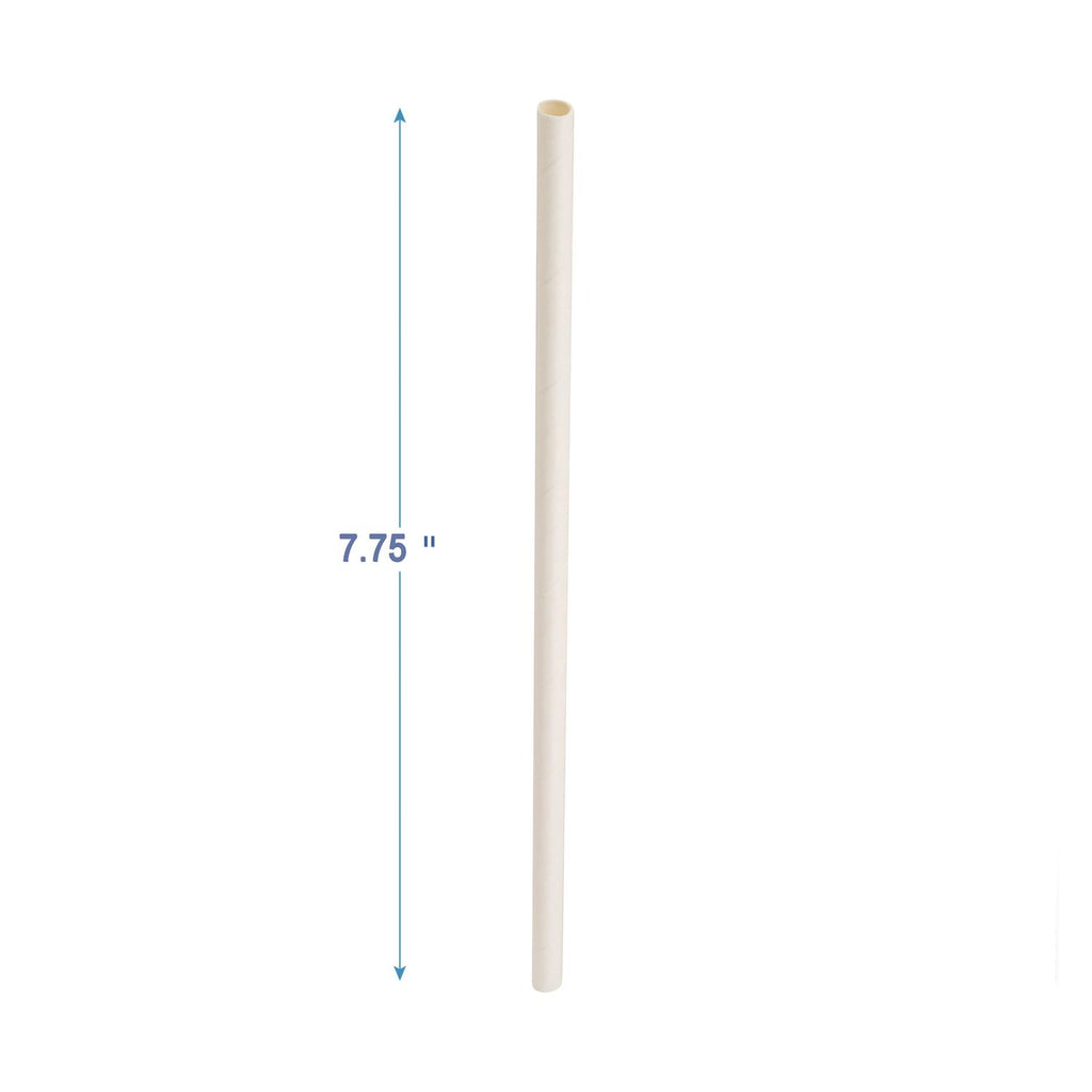 Unwrapped Paper Straws, 7.75" x 0.25" White, 4,800 Straws/Carton