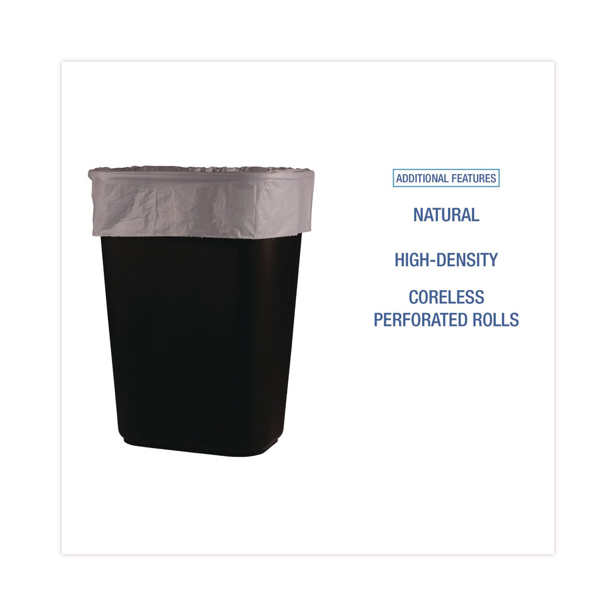 High Density Can Liners, 30 gal, 10 mic, 30" x 36", Natural, 25 Bags/Roll, 20 Rolls/Carton