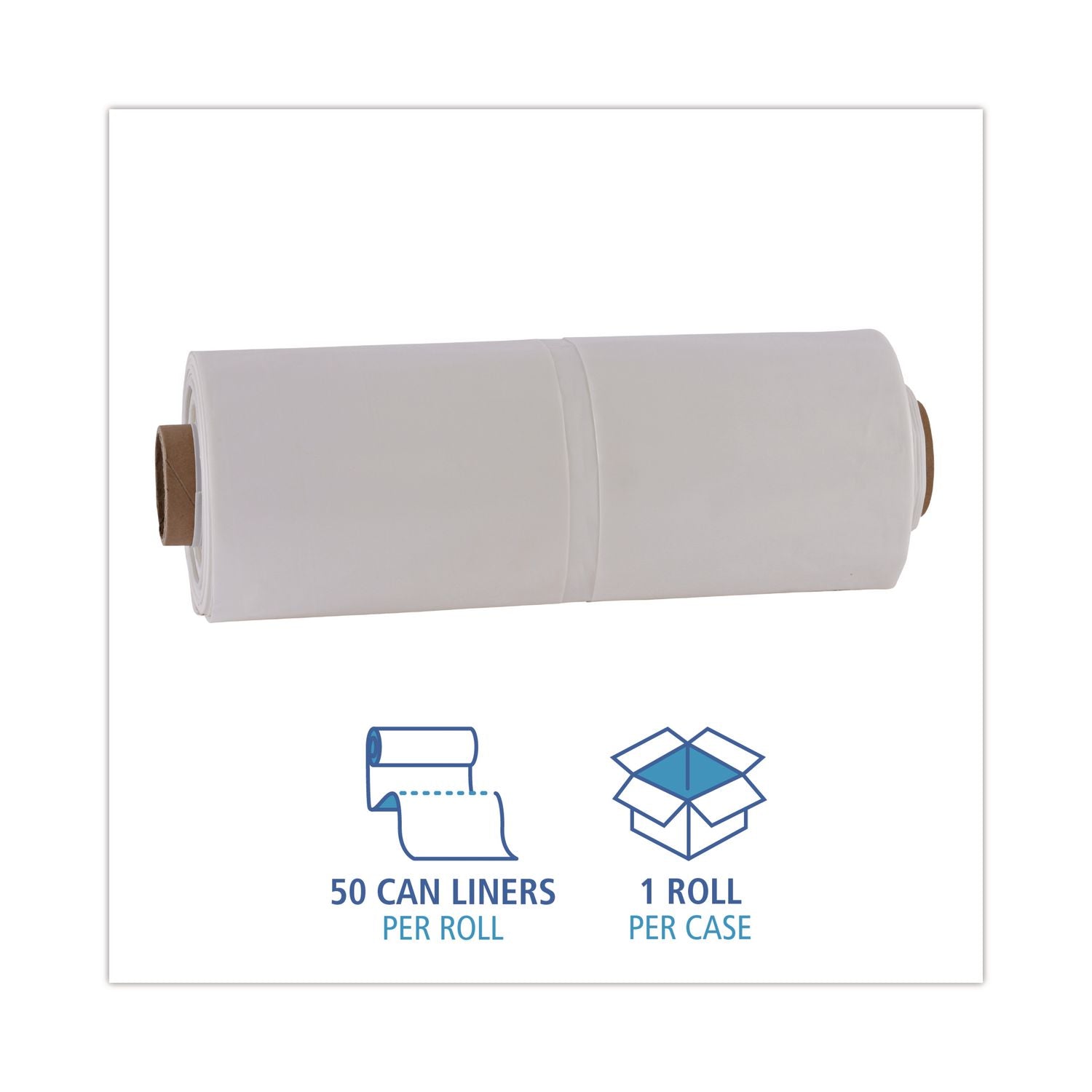 Industrial Drum Liners Rolls, 60 gal, 2.5 mil, 38 x 65, Clear, 1 Roll 50 Bags