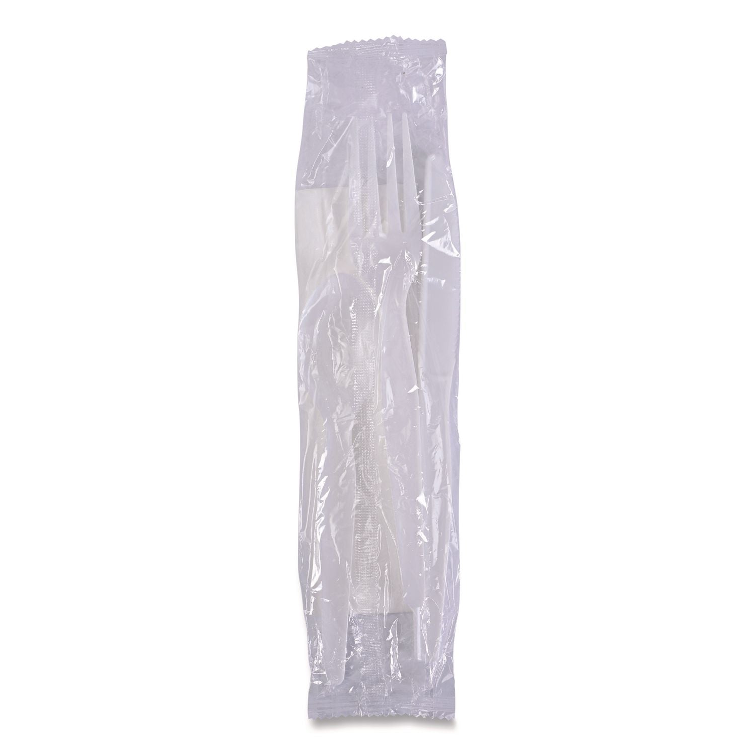 Four-Piece Cutlery Kit, Fork/Knife/Napkin/Teaspoon, White, Polypropylene, 250/Carton