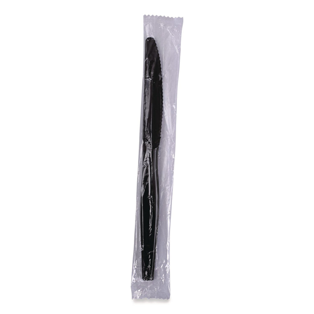 Heavyweight Wrapped Polypropylene Cutlery, Knife, Black, 1,000/Carton